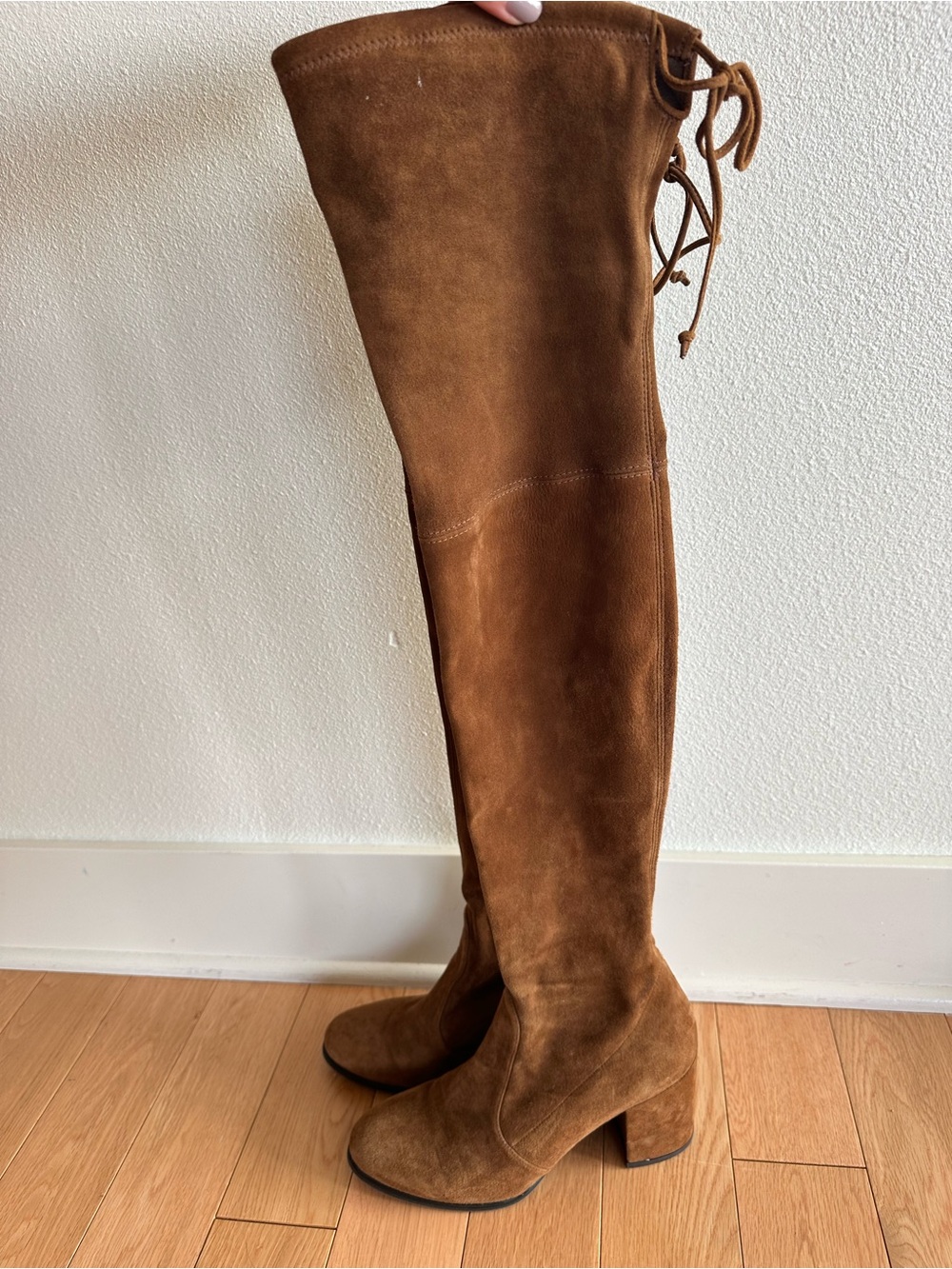 Stuart Weitzman Tieland Over the Knee Boot Brown Suede Size 9 Block Heel $695
